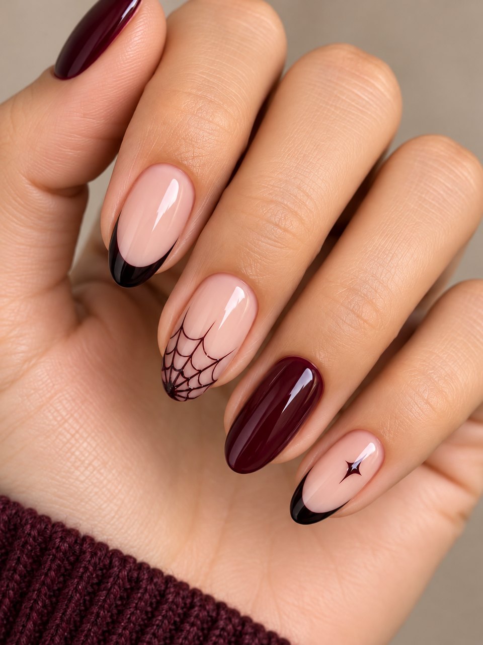 Dark red with spider web