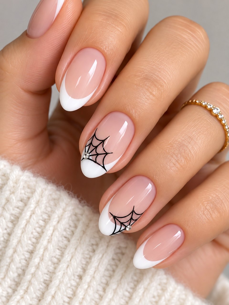 Milky white French with spider web