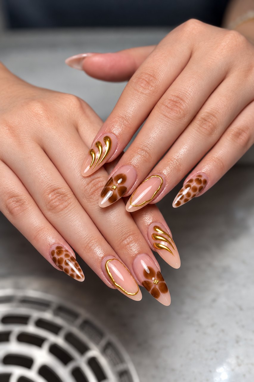 Brown & gold chrome swirls