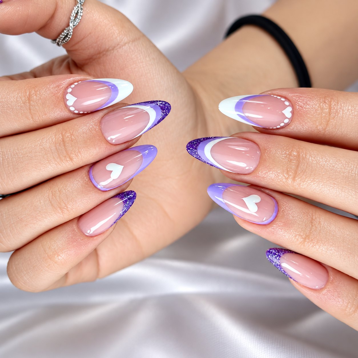 Lilac French with white hearts