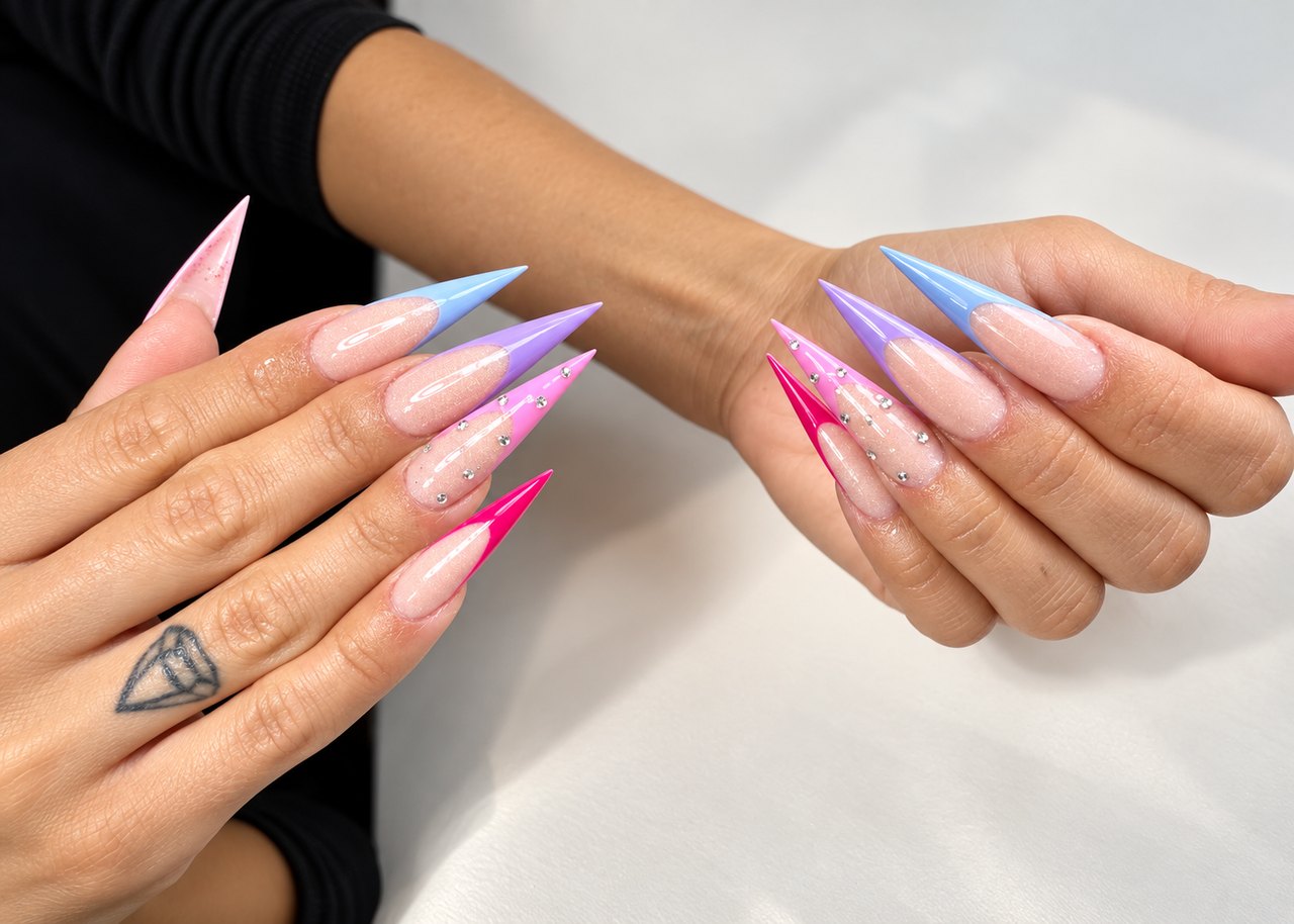Stilettos with blue & pink ombré